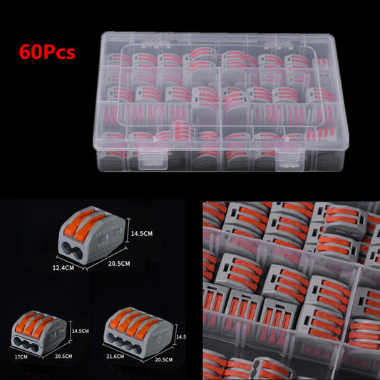 60Pc Wire Clamp Cable Spring Splicing Wiring Connector Push-in Terminal Block