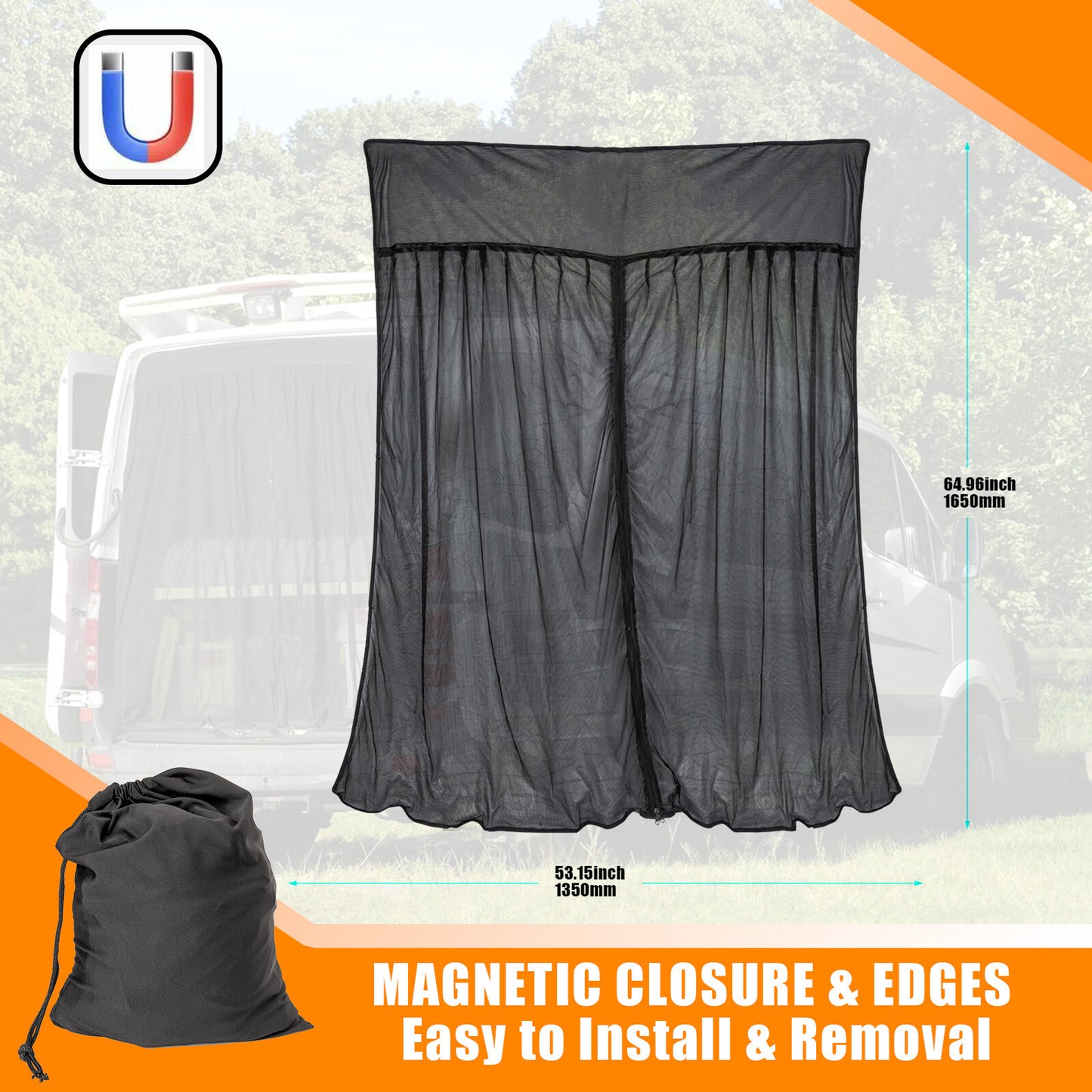 1 Magnetic Flying Screen for Standard Car Roof Campervan Net Screen Insect Net
