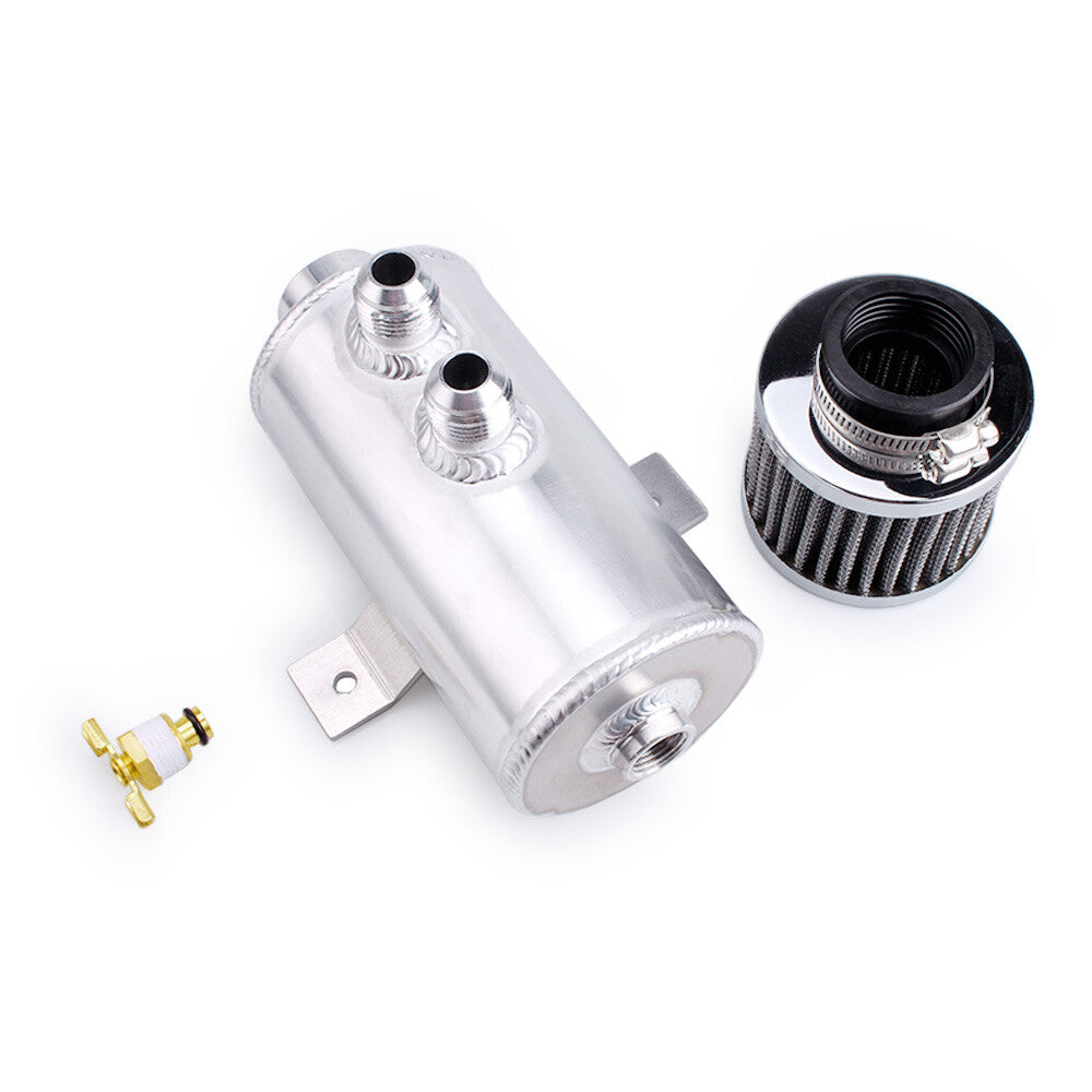 Oil Catch Can Reservoir Tank W/ Breather Filter Baffled Polished Aluminum