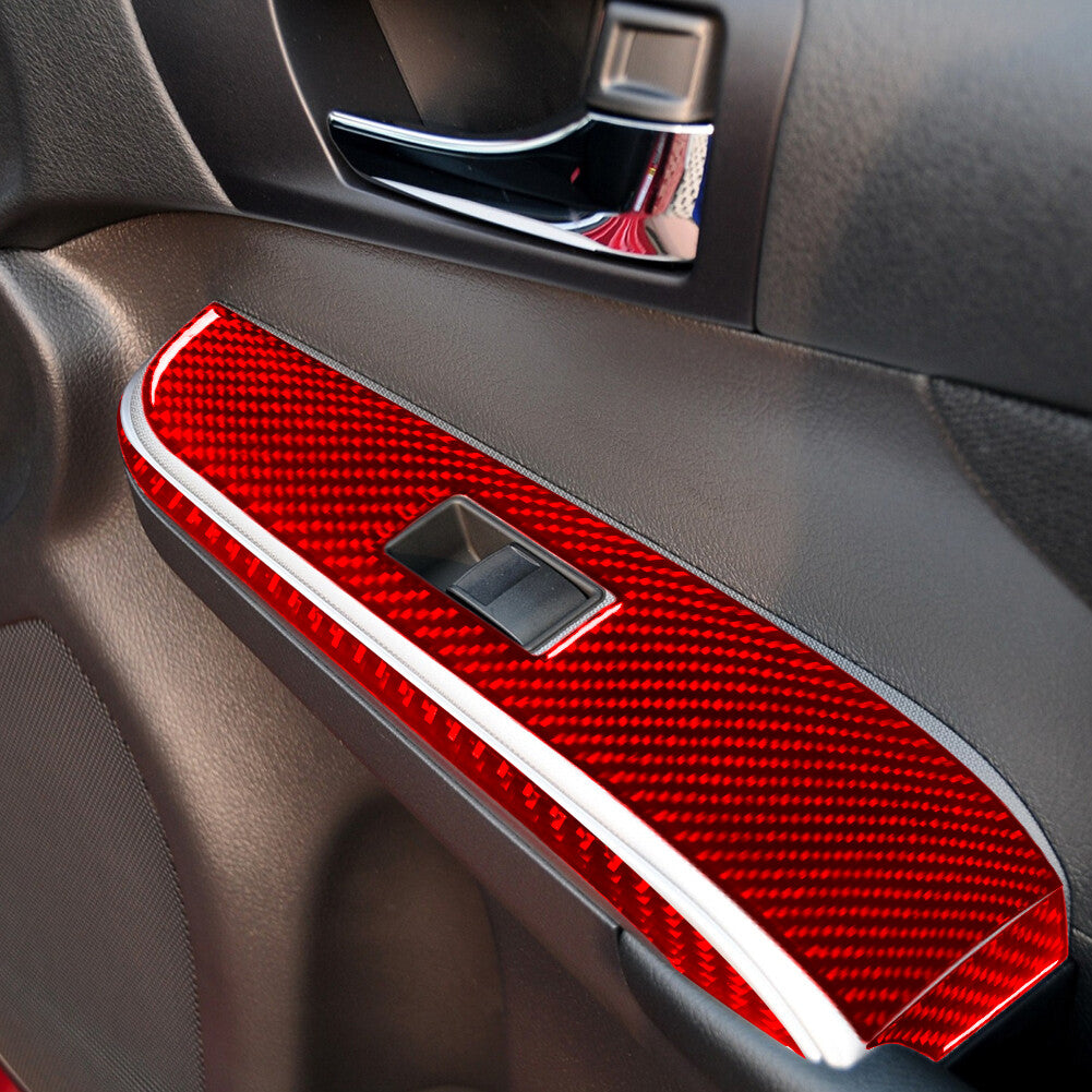 Red Carbon Fiber Rear Door Window Lift Panel Cover Trim for Toyota for Camry 2012-14