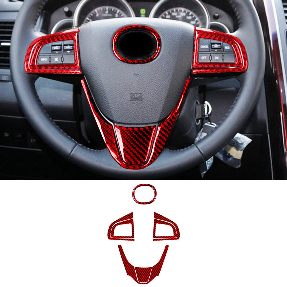 7x Red Carbon Fiber Interior Steering Wheel Cover Trim for Mazda CX-9 2010-2015