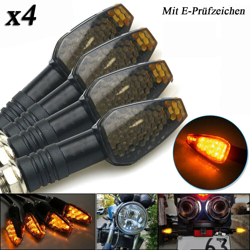 4x14 LED motorcycle turn signal indicator lights, amber flashing lights, smoked lens