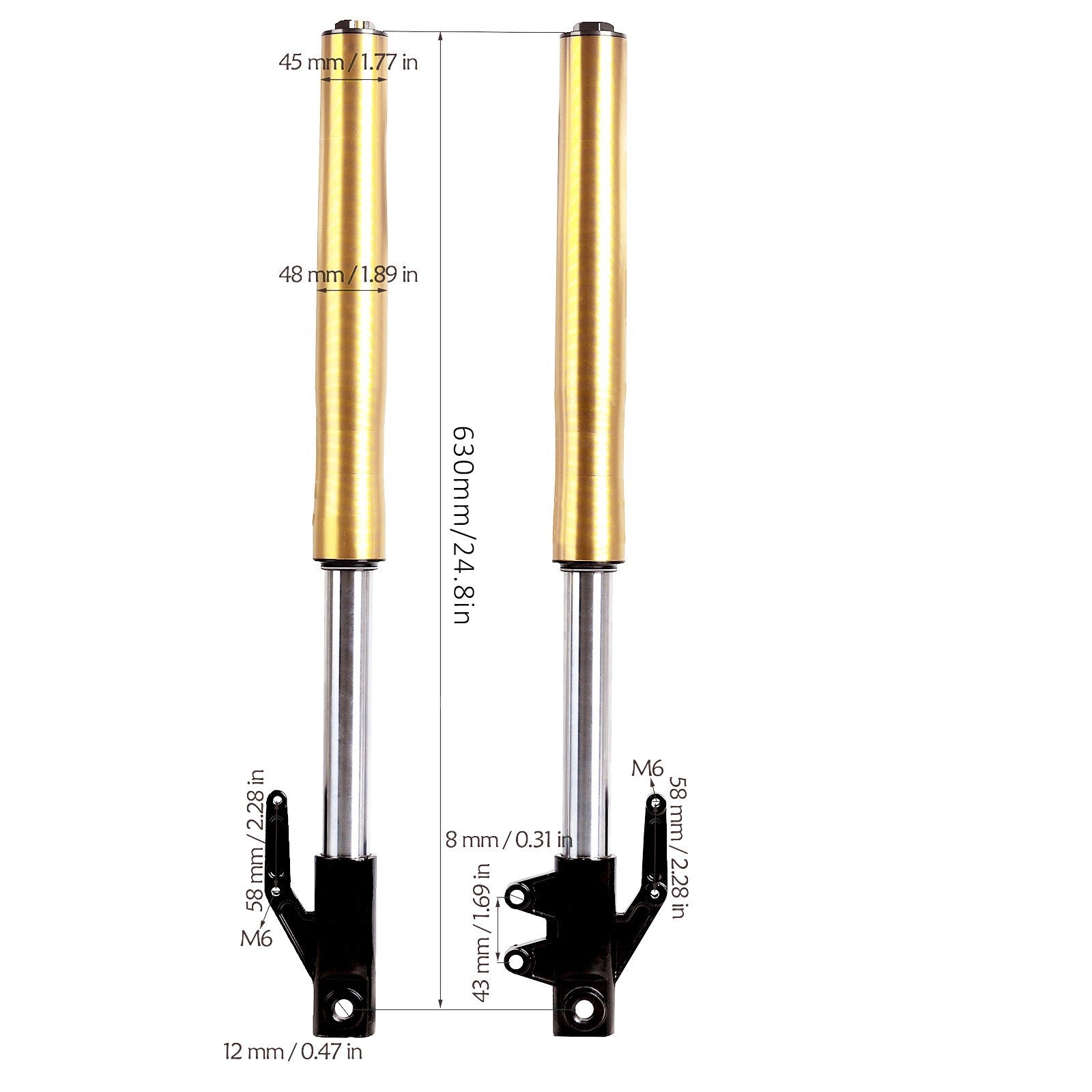 45/48 mm 630 mm front fork triple clamp cross-country bike E-bike Monkey Razor MX650 CRF50