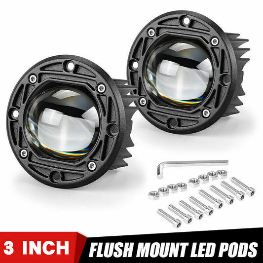 3 Flush Mount LED Work Light Pods Driving Spot Fog Lamp Offroad Yellow / White