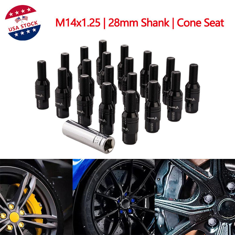 20x Black M14x1.25 Wheel Bolts 28mm Shank Tapered for Seat Forged Stud Set for BMW