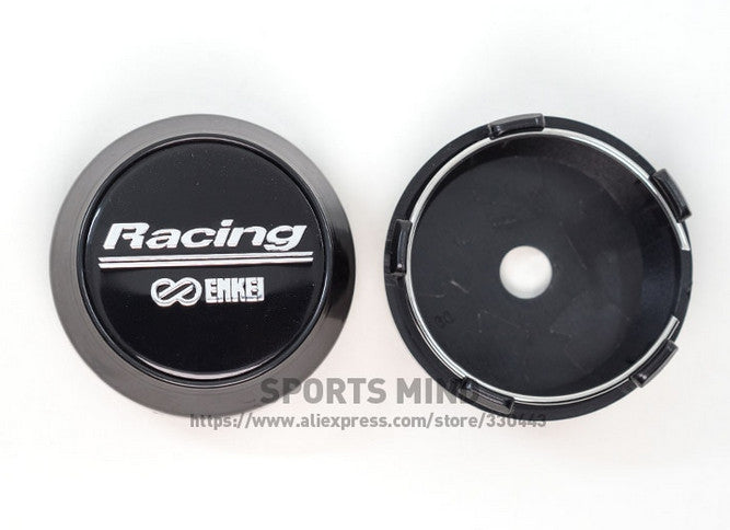 4-piece set of 60mm Enkei racing rim caps, wheel center caps, hub logos, black