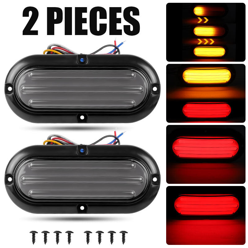 2X Oval 74LED Turn Tail Stop Brake Light Amber+Red Sequential DRL Trailer Truck