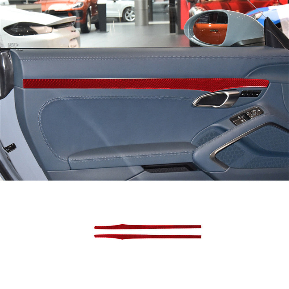 2Pcs Red Carbon Fiber Door Panel Strips Cover Trim for Porsche 718 2016-2022