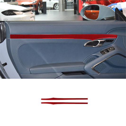2Pcs Red Carbon Fiber Door Panel Strips Cover Trim for Porsche 718 2016-2022