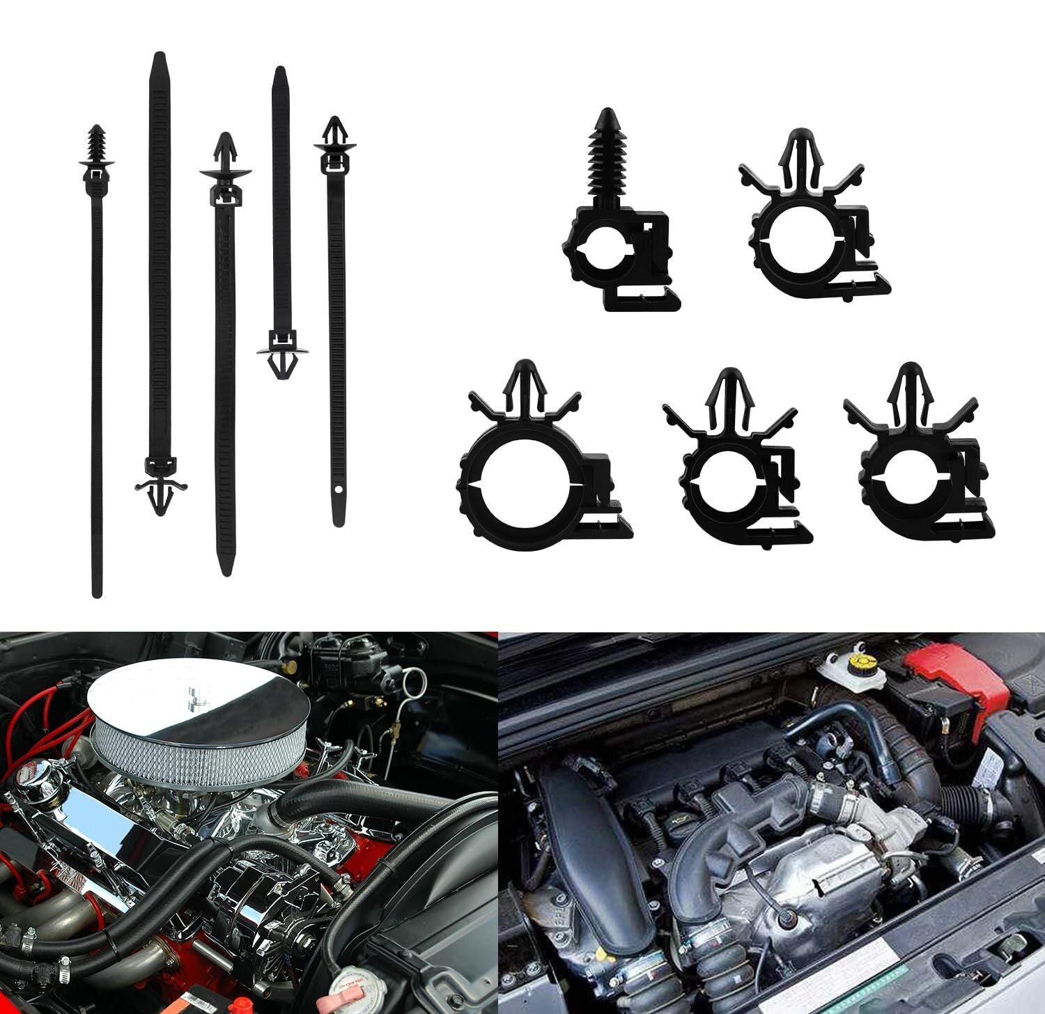 126-piece pack of automotive wire harness clips, categorized for general automotive applications.