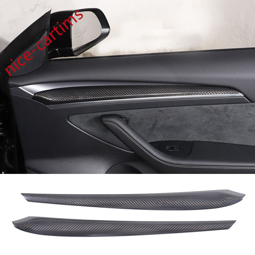 2¡ÁReal Carbon Fiber Interior Door Panel Decor Cover for Tesla Model 3 /Y 2021-23