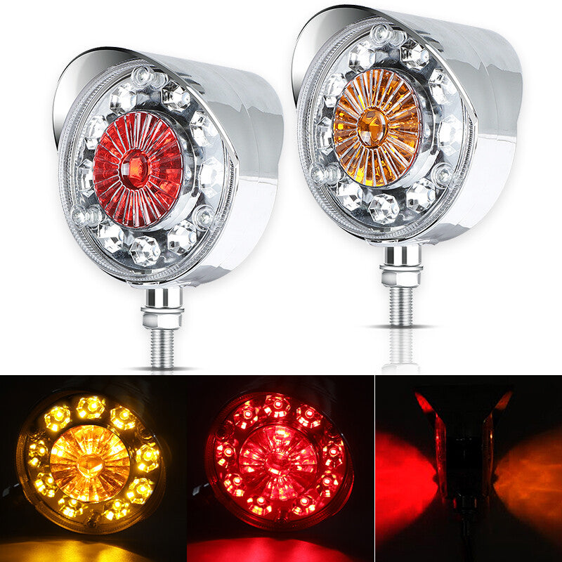2PC LED Pedestal Fender Truck Trailer Double Face Brake Turn Signal Light Round