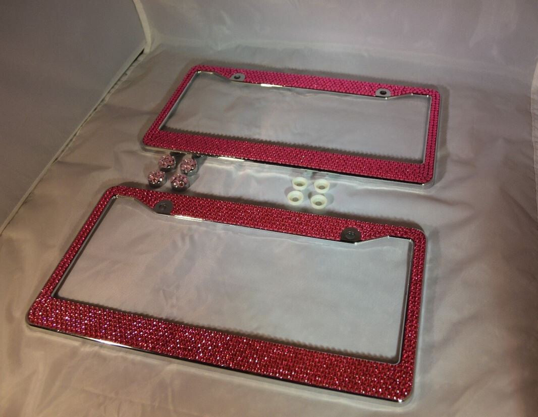 Car license plate frame cover for trunk, pink glitter crystal, suitable for GimCyber 2-piece set.