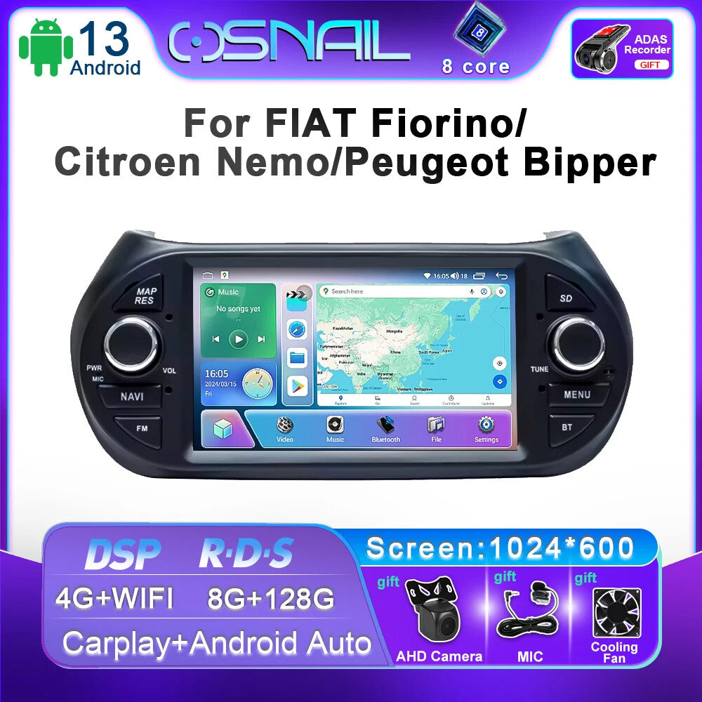 for Fiat Fiorino Qubo for Citroen Nemo for Peugeot Bipper Car Radio CarPlay GPS Player