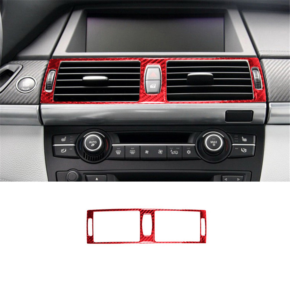 Red Carbon Fiber Central Vent Outlet Cover Trim for BMW X5 E70 X6 E71 2011-2013