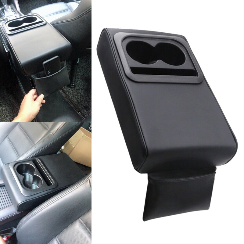 Car armrest console box cover lift bracket and rear for seat cup holder black