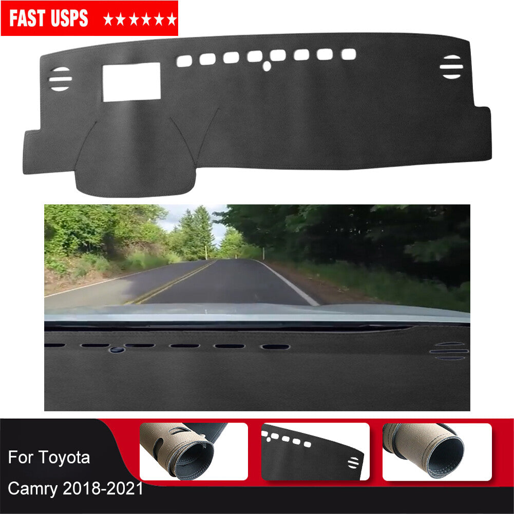Black Leather Dashboard Cover Sunshade Mat Non-slip for Toyota for Camry 2018-2021