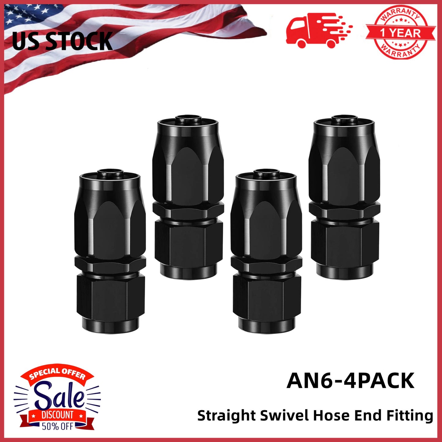 6AN straight rotary hose end connector sealing hose end connector suitable for braided fuel lines