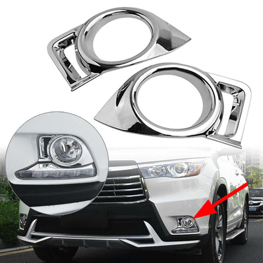 2x Front Fog Light Lamp Cover Trim Chrome Fit for Toyota Highlander 2014-2016 2015