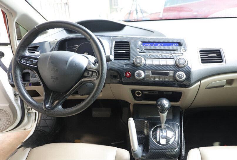 for Honda for Civic 2006-2011 Carbon Fiber Center Console Radio FM Air Switch Panel