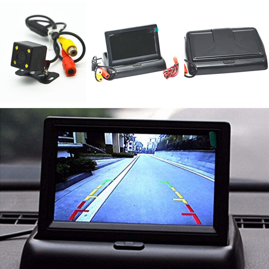 Car 4.3 LCD Foldable Rearview Monitor Video Rear View Reversing Camera