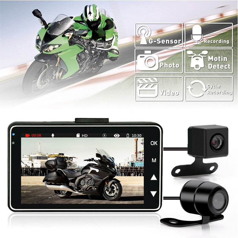 Motorcycle/Skateboard DVR Front + Rear Camera Dashcam with G Sensor