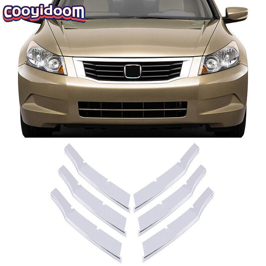 6 Pcs Fit for Honda Accord 4DR 2008-2010 Chrome Front Center Grille Insert Trims