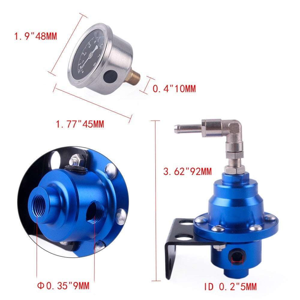 Silver Universal Adjustable Car Fuel Pressure Regulator with Oil Gauge Kit