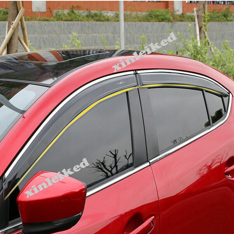 4x for Mazda 3 Axela Sedan 2014-2018 Visor Side Window Visor Rain Guard W/Chrome