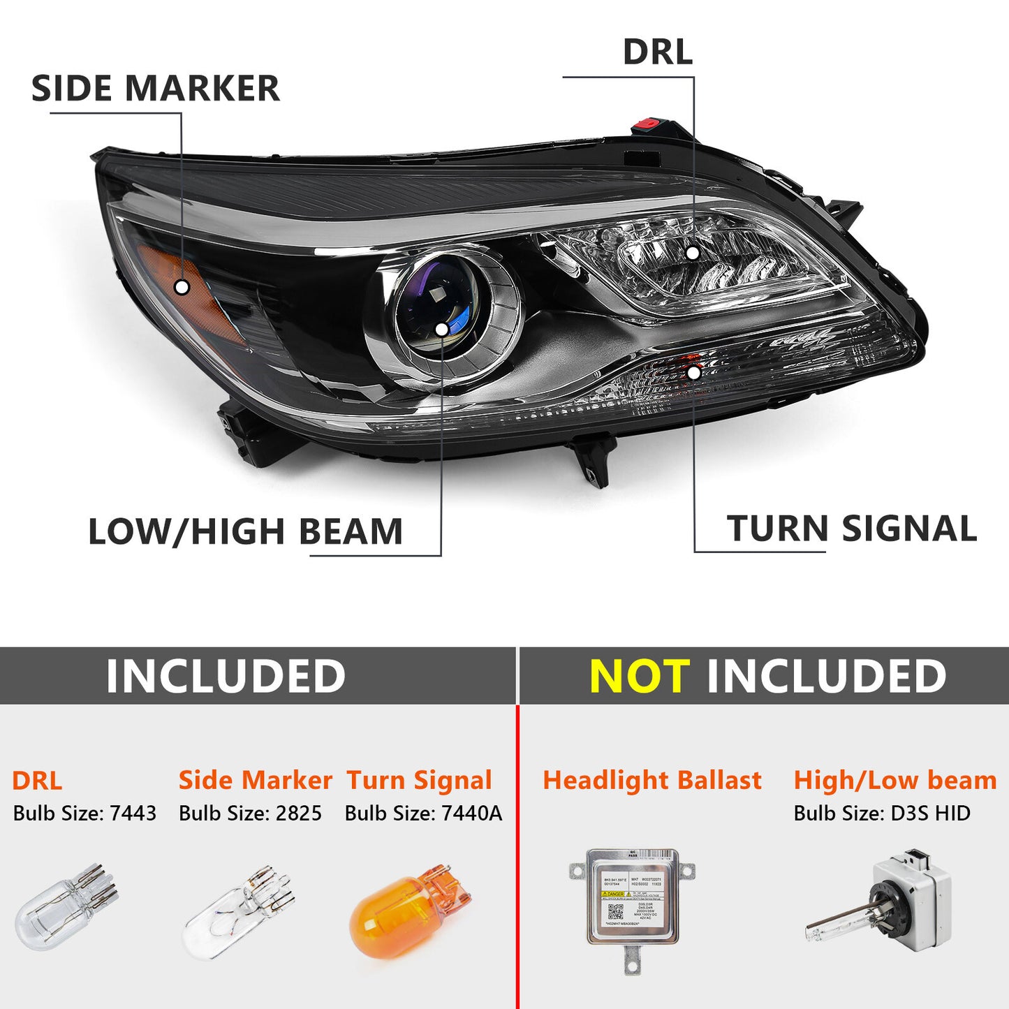 2013 passenger, 2015 for Chevrolet Malibu HID xenon headlights