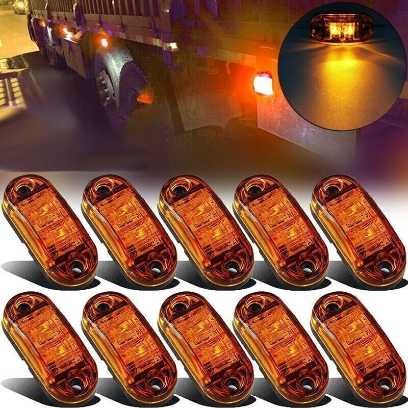 12V 2-10X Oval Amber 2LED Side Marker Lights Clearance Light Truck Trailer RV