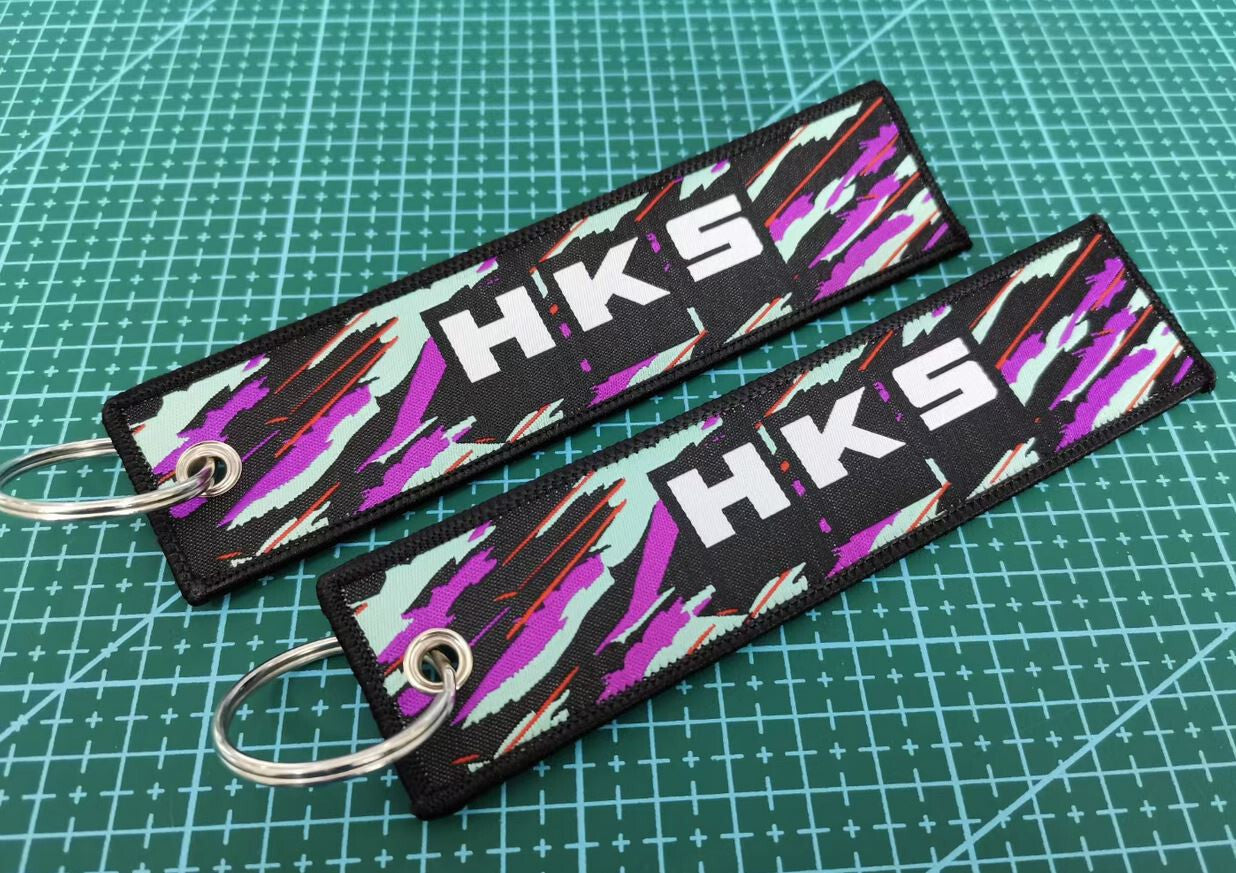 Car keychain/key ring embroidered nylon car accessories HKS black for Mazda