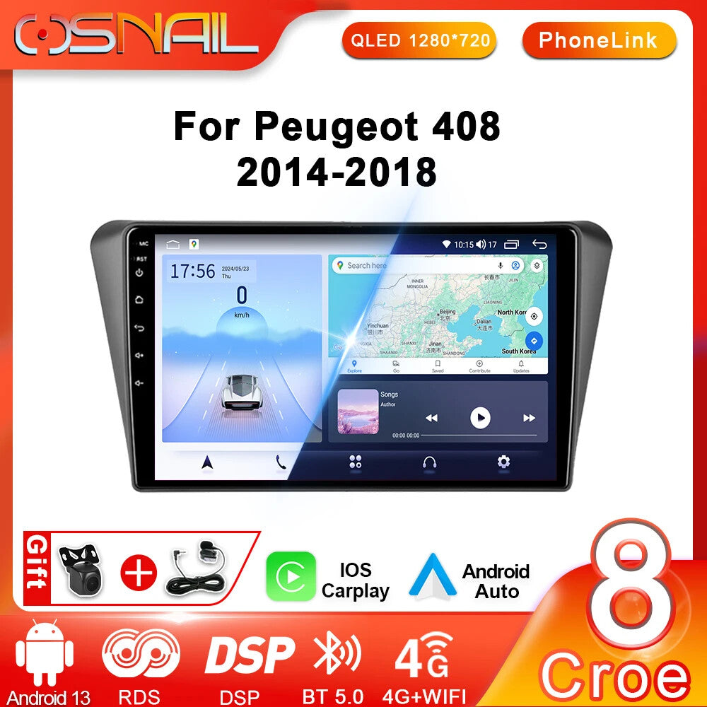 for Peugeot 408 2014-2018 Stereo Screen CarPlay Car Radio Android GPS Player