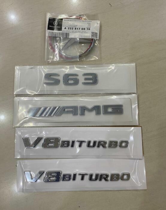 S63 SEDAN for AMG V8 BITURBO Rear Star Emblem silver Badge Combo Set W222