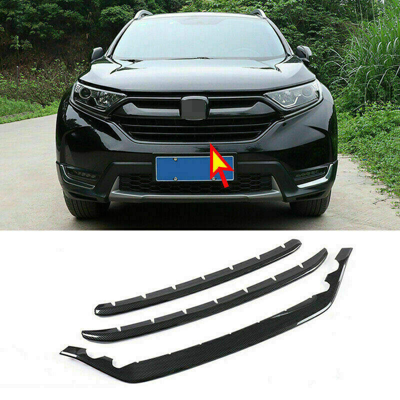 3X Carbon Fiber Front Center Grille Trim Bottom Strips for Honda CR-V 2017-2019