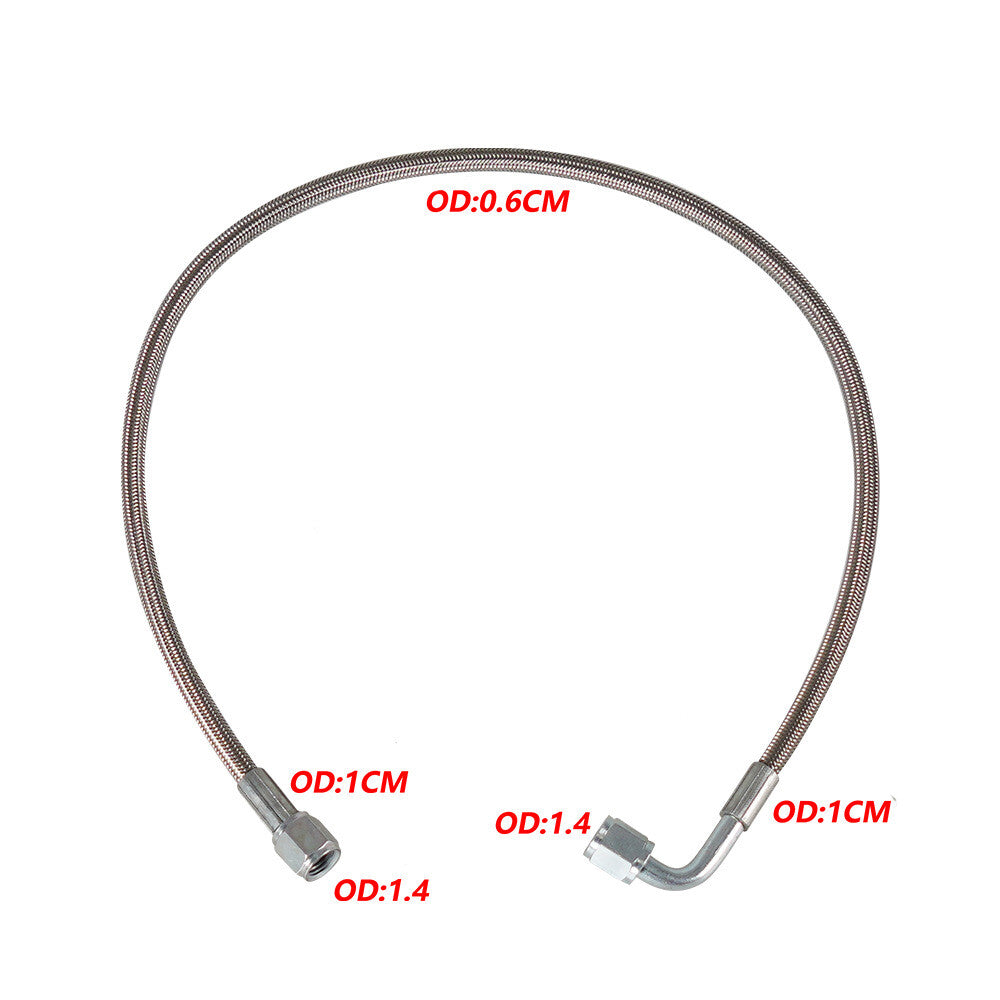 Turbine oil feed line 12-inch steel braided PTFE line 4AN 90° straight hose end PTFE