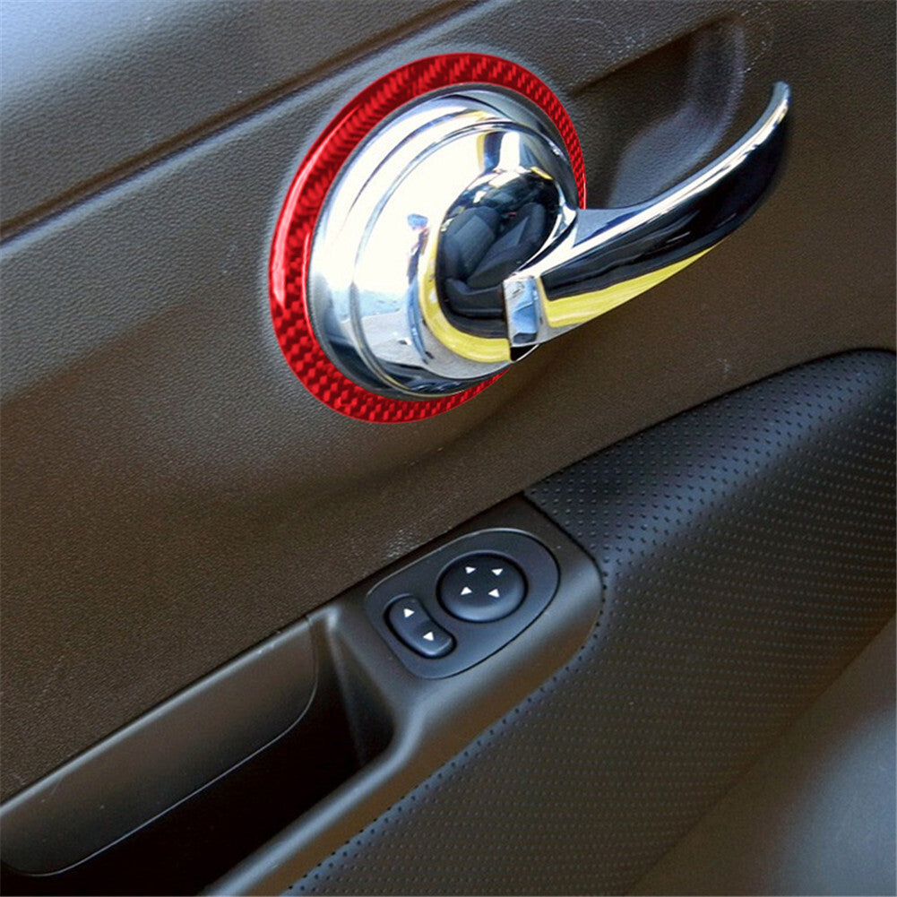 2x Red Carbon Fiber Interior Decor Door Handle Cover Trim For 2012-2015 for Fiat 500