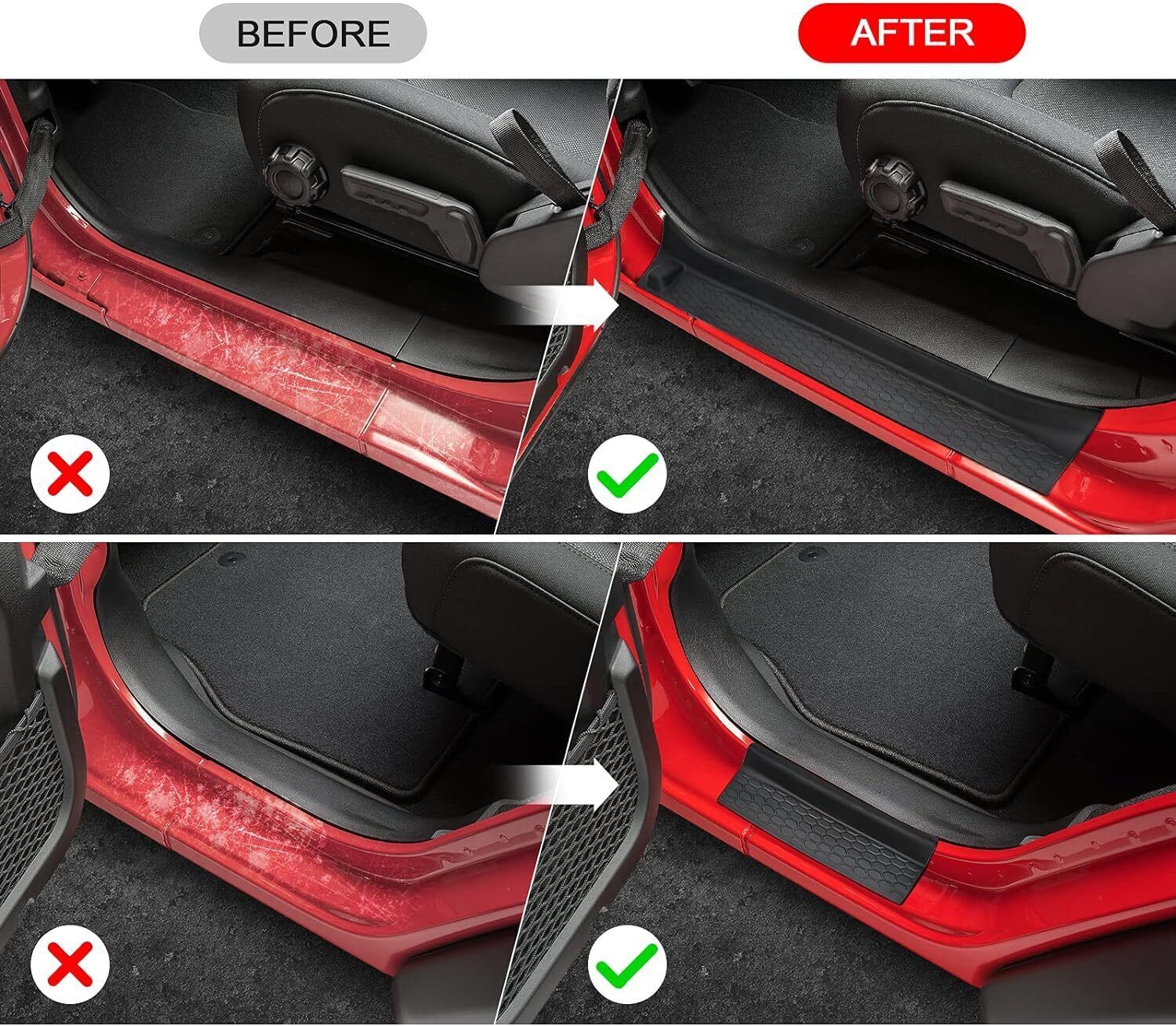 4x For 2020-2024 for Jeep Gladiator Rubber Door Sill Guards Entry Scuff Plate Cover