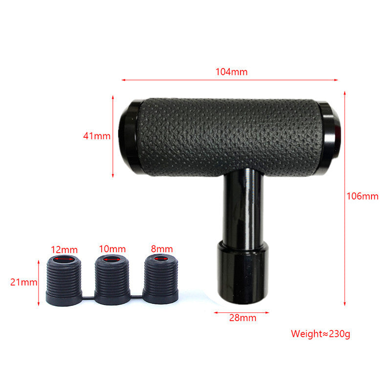Car Aluminium Slloy Leather T-Handle Gear Shift Lever Knob Handle Shifter Black