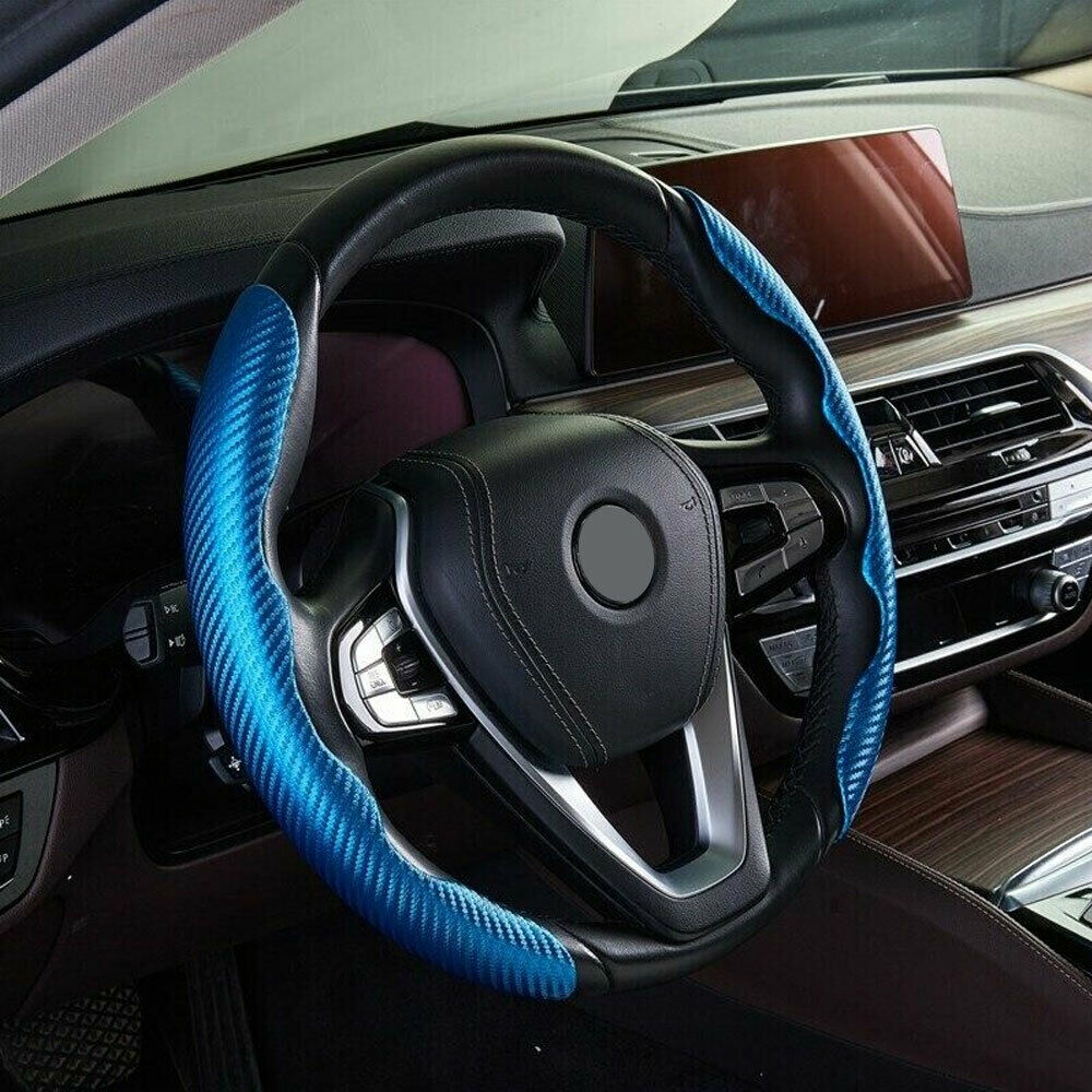 2PCS Car Steering Wheel Booster Anti-Slip Cover Carbon Fiber Blue Accessories