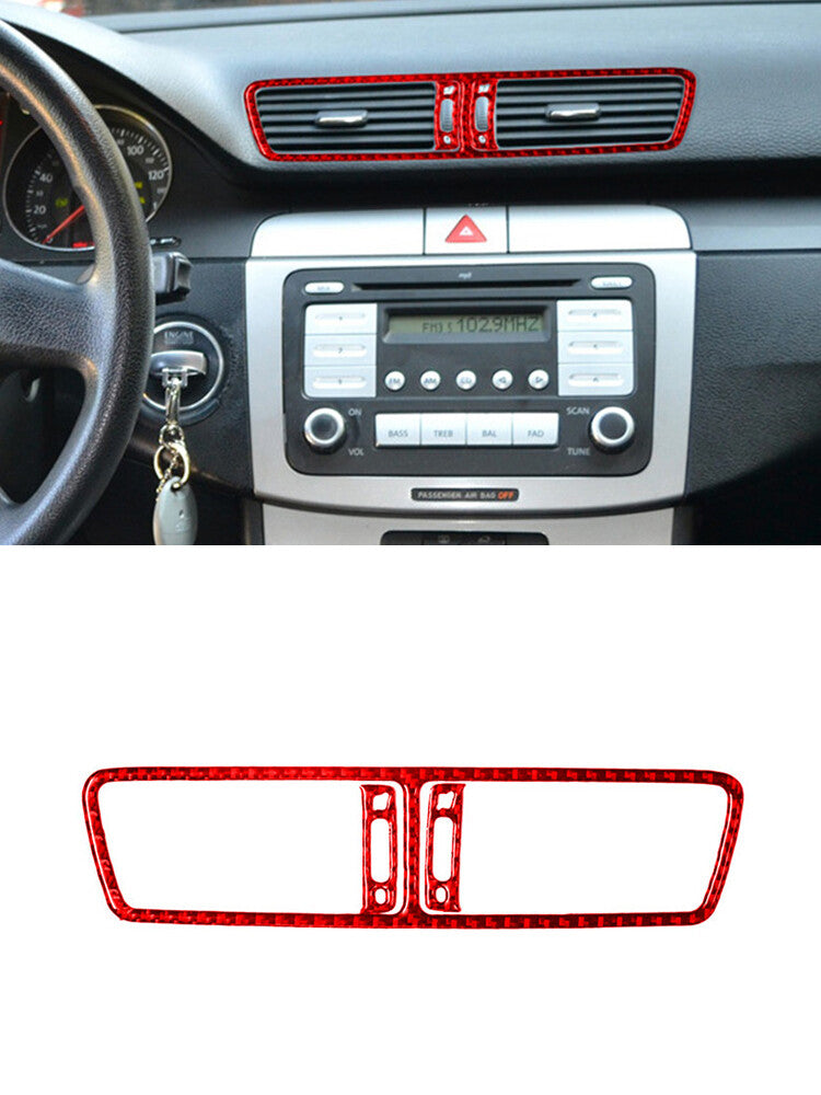 3Pcs/Set Air Conditioner Panel Trim Cover Carbon Fiber for VW for Passat 2006-11 Red