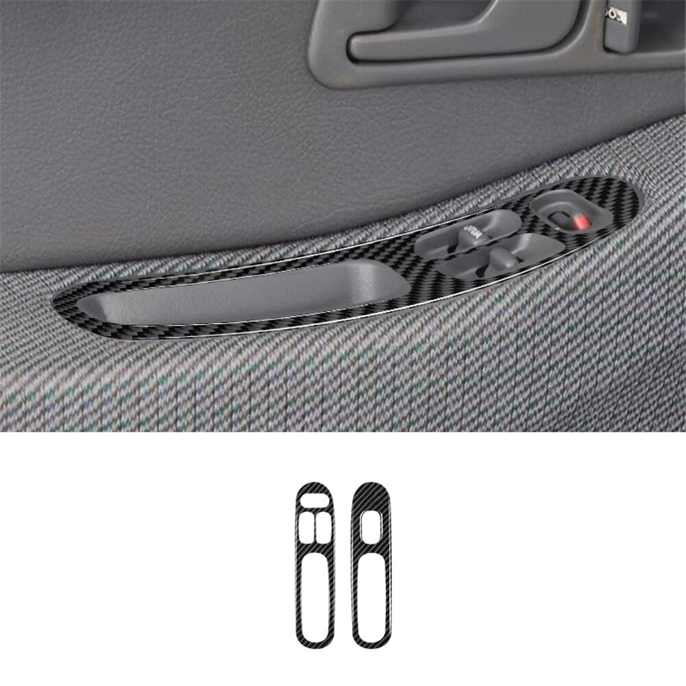 2x Carbon Fiber Window Lift Panel Cover Trim for Honda for Civic 1992-1995 2DR