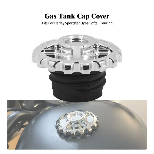 Chrome Gear Fuel Gas Cap Tank Cover for Harley Sportster Dyna Touring Softail