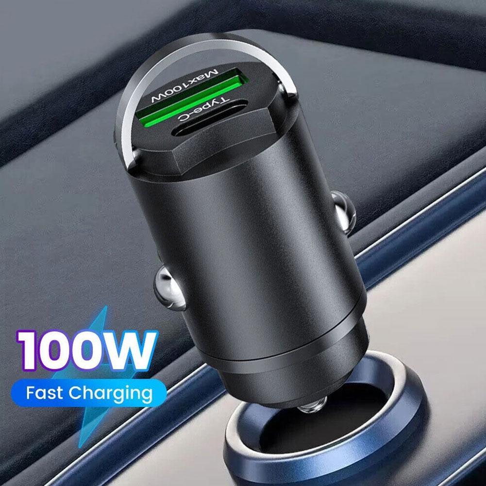 Car Interior Accessories 100W USB Type C QC3.0 Fast Charging Phone Charger Black