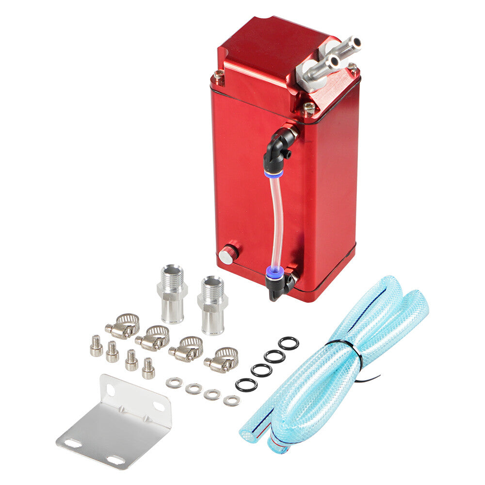 Oil Catch Can Square Shape Reservoir with Breather Filter Red 500ML Aluminum