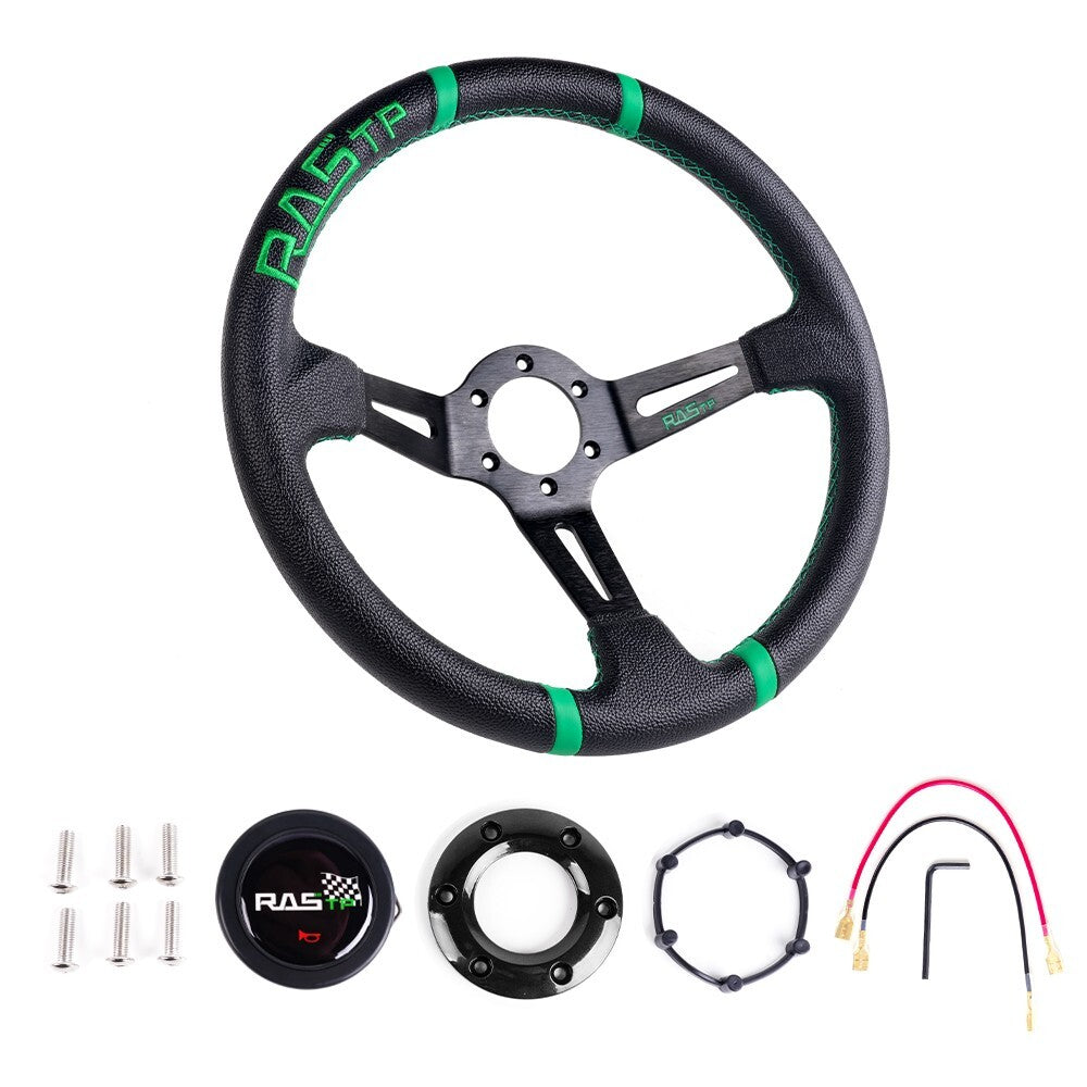 14 Green Aluminum RASTP Deep Dish Drifting Sport Steering Wheel Racing Car