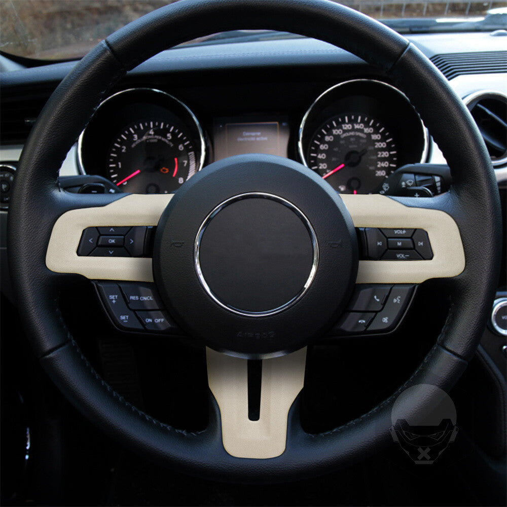 PU Leather Off White Interior Steering Wheel Button Cover for Ford for Mustang 2015+