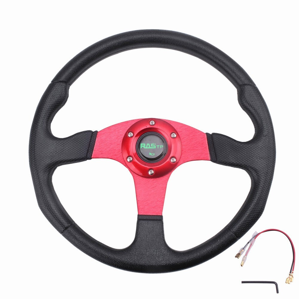 13 Universal Aluminum Red Steering Wheel+Horn Button for Most Cars