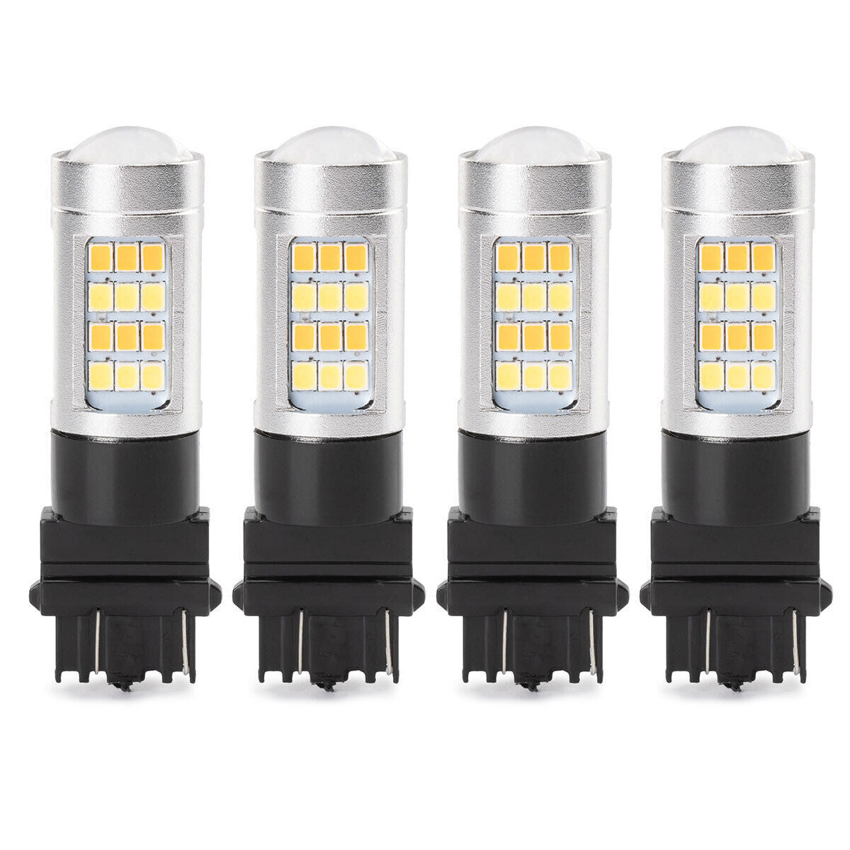 Set of 4 Error Free LED DRL Switchback Turn Signal Parking Light Bulb 3157 New