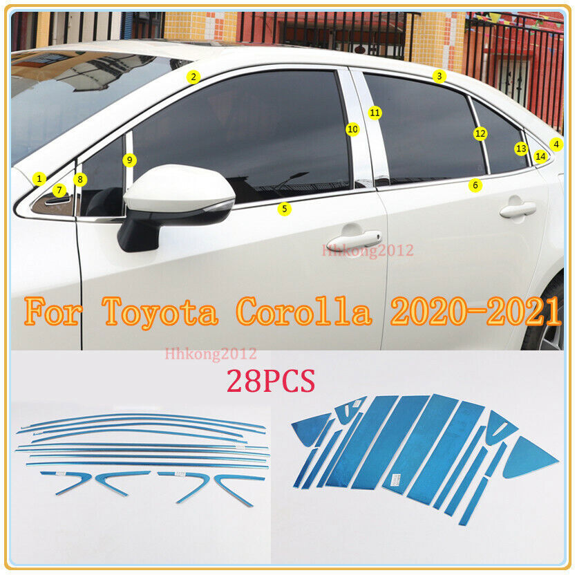 for Toyota for Corolla 2019-23 Chrome Steel WindowCenter column Cover Trim Kit 28x